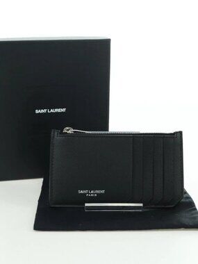 SAINT LAURENT Card Case Leather Black Auth 168835M